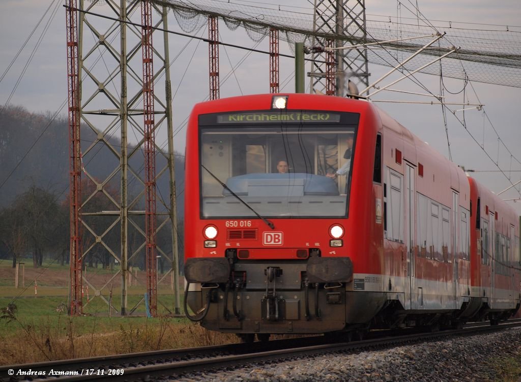 650 016 / Wendlingen am Neckar / RB13977 nach Kirchheim unter Teck. (15.11.2009)