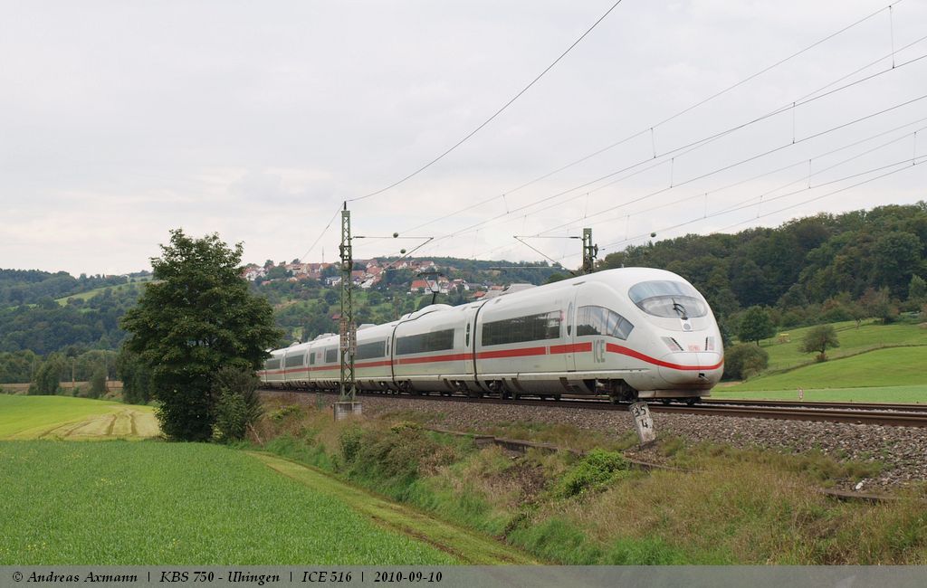 Durch eine Versptung der RB 19340 [+10 min], fuhr heute der ICE 516 von Mnchen nach Stuttgart/Dortmund auf dem Gegengleis bei Uhingen vorbei. (10,09,2010)