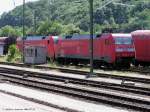 Abgestellte 152 148-3 und Schwesterlok 152 106-1 im Gbf. Plochingen. ...