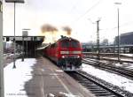 BR 218 Ein mal Vollgas bitte. gesehen im Hbf. Stuttgart hier 218 495 und 218 432-3 mit IC 2013 und +15min Versp�tung. (31,01,2010)