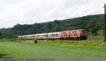 BR 218 mit Zugen IC 2013 aus (Magdeburg) Stuttgart auf dem Weg nach Ulm (Oberstdorf) bei Ebersbach/Fils. (08,06,2010)