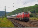 BR 218 mit Zugen 218 487 und 218 ? ziehen den IC 2013 unter kr�ftigem Brummen der Motoren an der Fa. Hengstenberg vorbei durch den Bf Esslingen/N. (05,08,2010)