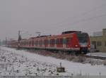 br-423 Eine 423  Doppeleinheit auf der R�ckfahrt bei dichtem Schneetreiben an Heiligabend als S1 von Herrenberg durch Wendlingen am Neckar mit Ziel Kirchheim unter Teck. (24,12,2010)