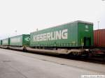 containertragwagen Doppeltaschen-Gelenkwagen 31 TEN-RIV 84 NL-RN ? Sdggmrs 717 (AAE S?) mit KIESERLING Trailer im Stuttgarter Hafen-Umschlagbahnhof. (24,03,2010)