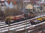 Abgestellte Bahndienstfahrzeuge und Wagon fr den Umbau auf der KBS 750 zwischen Untertrkheim und Mettingen. (02,02,2010)