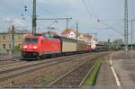 185 369 mit einem Gterzug durch Esslingen am Neckar auf dem Weg in Richtung Stuttgart/Kornwestheim. (29,04,2011)