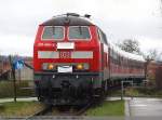 Ausfahrt von 218 494-3 aus Hs Owen(Teck) nach Wendlingen am Neckar als RB13950 um 11:46 Uhr. (11.12.2009)