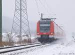 S1 mit 423 007 auf der KBS 790.1 [KBS 761] von Herrenberg nach Kirchheim unter Teck unterwegs kurz nach Wendlingen am Neckar verursacht ein Schneegestber.
