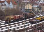 guterbahnhof-unterturkheim Abgestellte Bahndienstfahrzeuge und Wagon f�r den Umbau auf der KBS 750 zwischen Untert�rkheim und Mettingen. (02,02,2010)