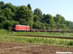 guterzuge 9:48 Uhr f�hrt 185 013-0 mit einem Zug Niederbordwagen in Richtung Stuttgart. (04,06,2010)