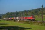 kbs-750-filsbahn 152 026 mit KLV/Container durch Ebersbach/Fils in Richtung Ulm/M�nchen. (01,10,2011)
