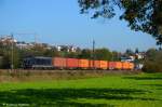 kbs-750-filsbahn Dispolok 185 571 mit Containerzug in Richtung Stuttgart durch Ebersbach/Fils. (24,10,2011)