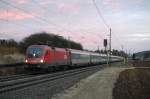 kbs-750-filsbahn Leider mit +15 min kommt in die einbrechende Dunkelheit 1116 274 und 1116 111 mit EC 1112 von Klagenfurth nach Frankfurt/Main durch Ebersbach/Fils. (24,02,2012)