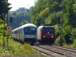 kbs-750-filsbahn Interessantes Rennen um 17:13 Uhr auf der Strecke zwischen Reichenbach/Fils und Ebersbach in Richtung Ulm/M�nchen. Die Teilnehmer wahren IC 2265 mit 101 ? und Lz SBB Cargo 482 020-5. Sieger war der IC 2265. (18,07,2010)