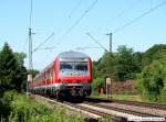 Steuerwagen Bauart Wittenberge 143 900 fuhr mit einem Steuerwagen Bauart Wittenberge als RB 19321 von Plochingen nach Geislingen/Steige hier bei Reichenbach/Fils. (04,06,2010)