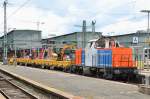 stuttgart-hbf Die 214 006 der NBE mit diverse Wagen im Hbf Stuttgart, bei Baustellenarbeiten am Gleis 14(/13). (07,08,2011) 