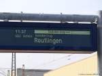 Zugzielanzeige im Bf Wendlingen am Neckar. Anlass war das Jubil�um ...