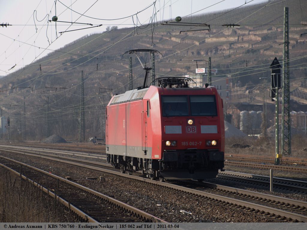 185 062 auf Tfzf von Stuttgart kommend in Richtung Plochingen/Ulm/Mnchen. (04,03,2011)
