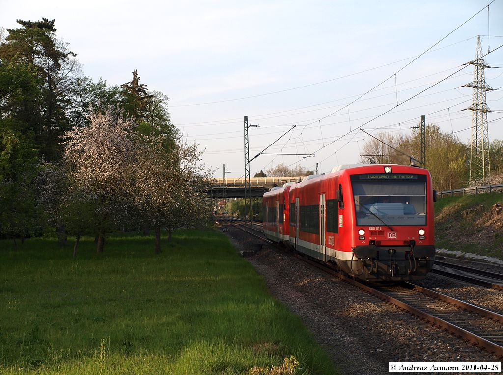 650 016 auf dem Weg von Plochingen nach Tbingen (Herrenberg) als RB 22939. (28,04,2010)