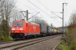 185 306 mit KLV-Zug durch Uhingen in Richtung Stuttgart/Kornwestheim. (25,04,2012)