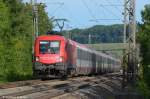 kbs-750-filsbahn/213422/1116-147--1116-115-mit 1116 147 + 1116 115 mit EC 112 mit + 30 aus 'Sperrung Ulm-Beimerstetten wegen Oberleitungsschaden' durch Uhingen in Richtung Stuttgart. (05,08,2012)