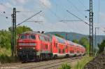kbs-750-filsbahn/214417/218-443-und-218-427-mit 218 443 und 218 427 mit IRE 4244 durch Kuchen nach Stuttgart. (10.08.2012)
