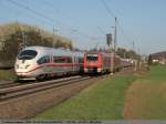 Gerade als ICE 514 von München nach Hamburg-Altona bei Ebersbach/Fils vorbeikommt, fährt mir 611 032 (nach Jena (Saalbf)). (02,04,2011)